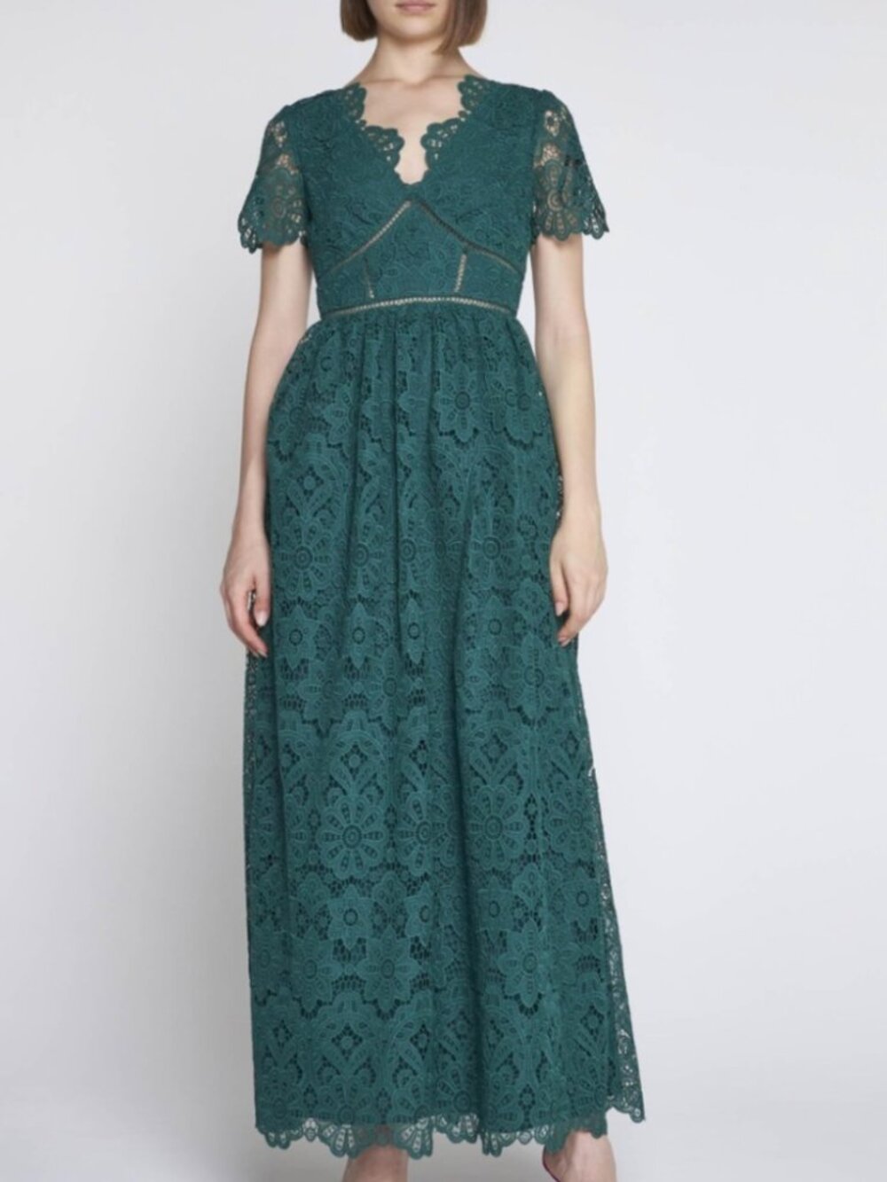 Self-Portrait Guipure Maxi Dress Dark Green Lace Sz. US2/UK6